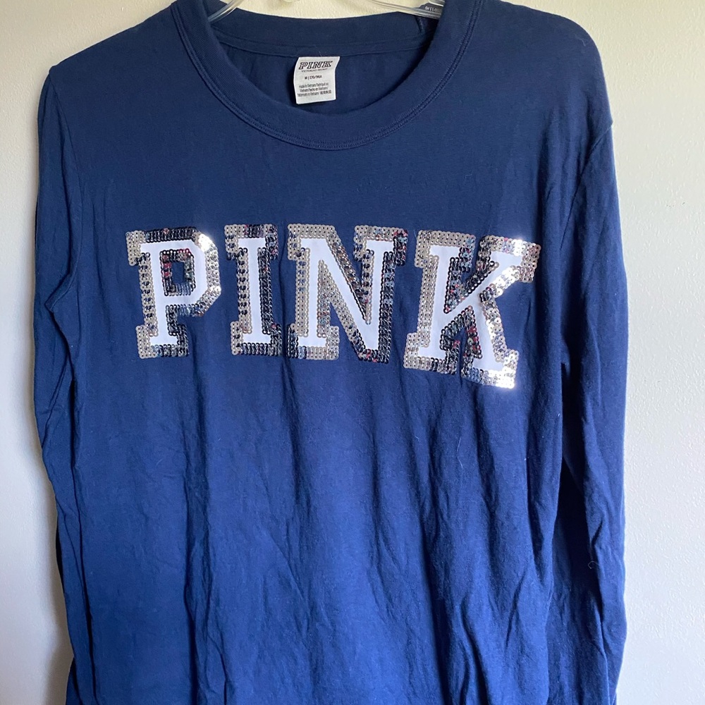 Victoria’s Secret Pink l/s blue bling shirt sequin